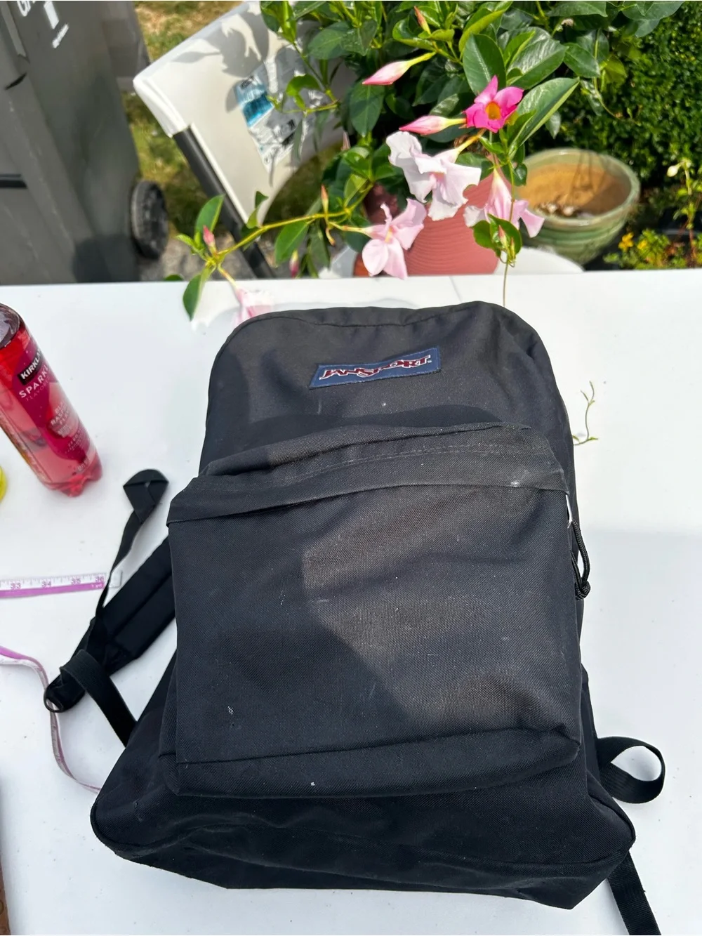 Jansport Mens Black Backpack with Red Logo Size 18”x12”x8”